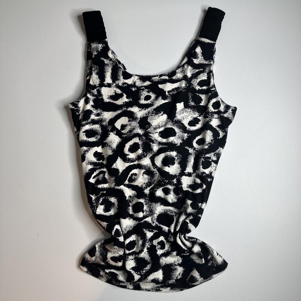 Nic + Zoe Womens Medium Black White Abstract Print Sleeveless Top 60s Vibes Glam - Picture 4 of 9